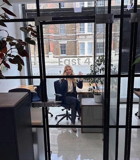 Glazed office front with black steel frames at Camden Gateway
