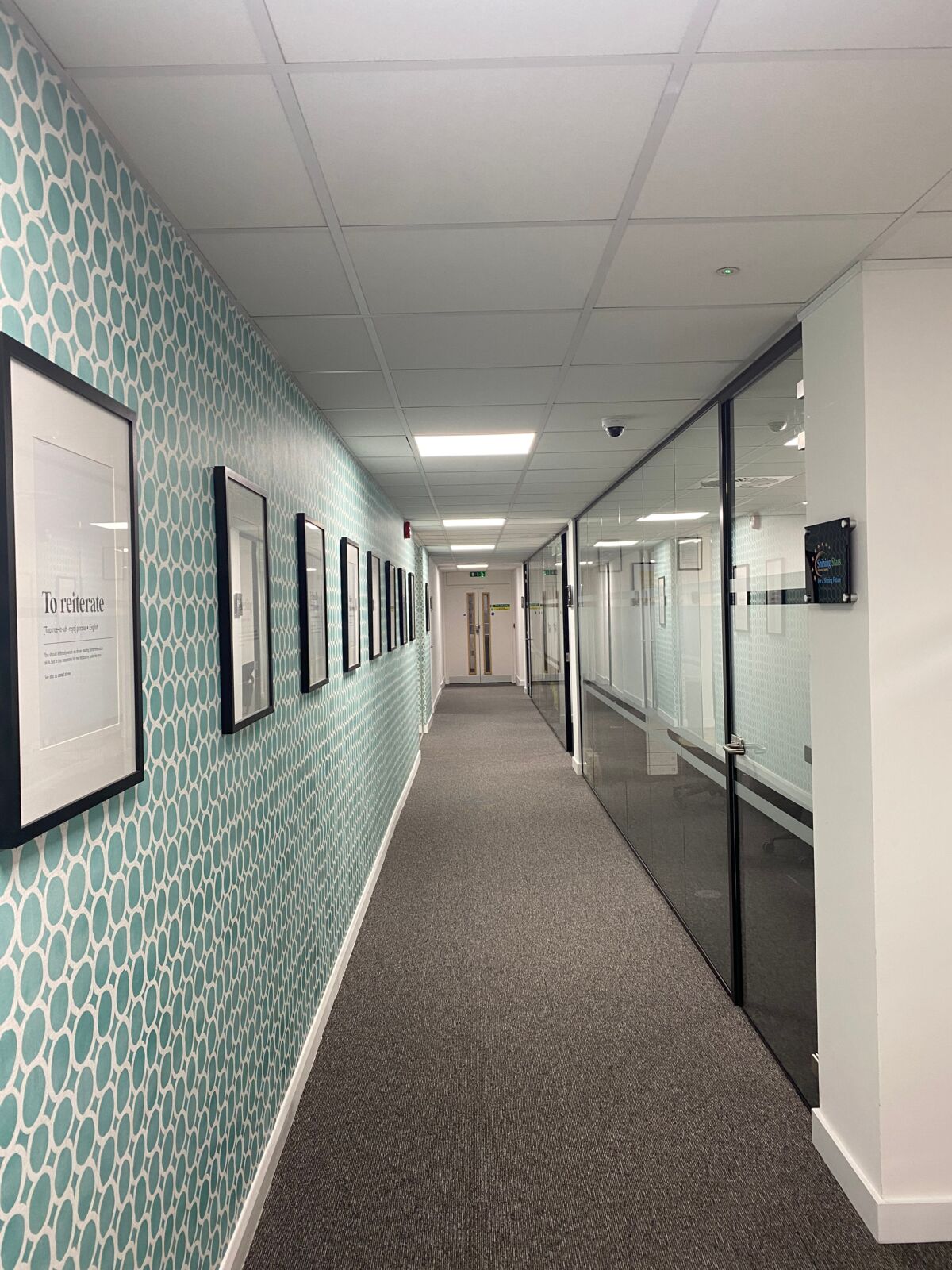 Office corridor with patterned wallpaper at TBXH @ Sunley House